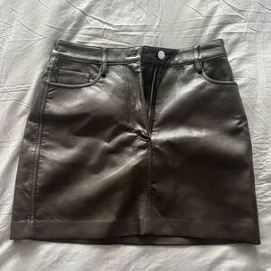 Women's Leather Skirt - Dark Brown
